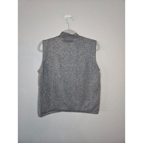 Liz Claiborne Women's Silver Shimmer Sleeveless Mockneck Sweater Size PL - Picture 3 of 6